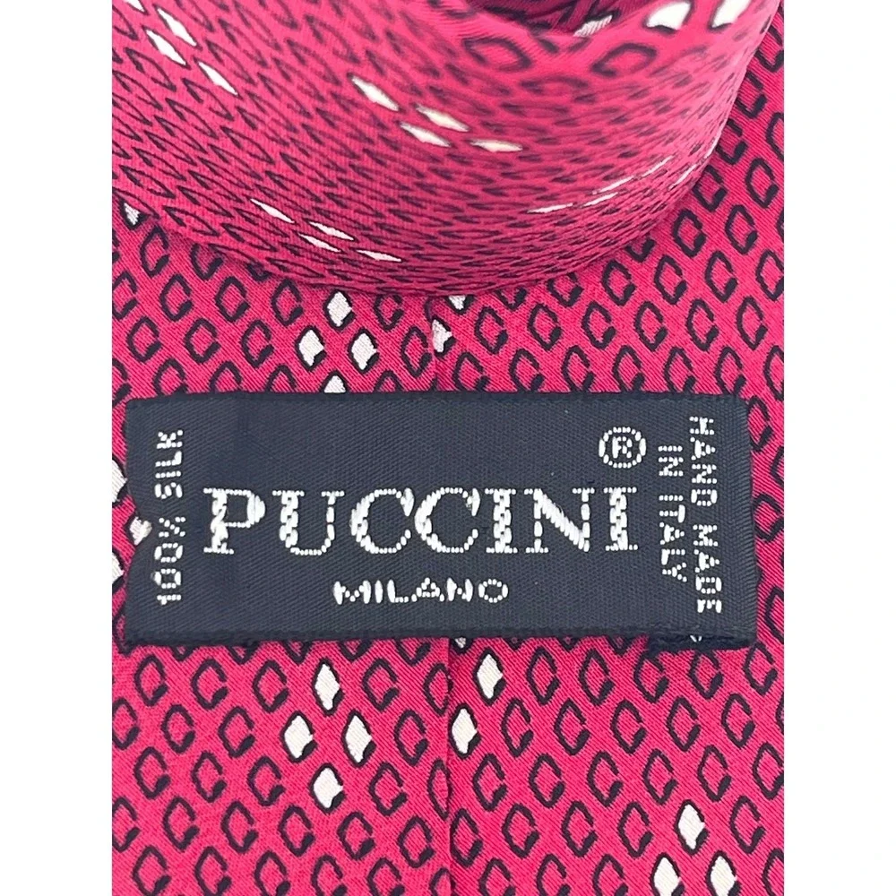 Puccini Milano Silk Tie Magenta Red Geometric Diamond Pattern Handmade in Italy